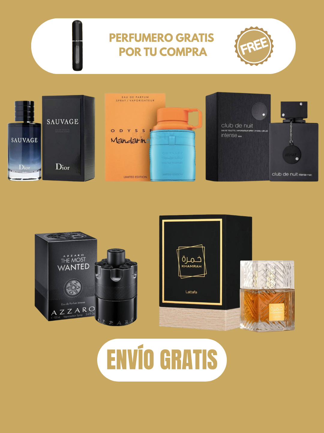 5 PERFUMES + 1 OBSEQUIO (Azzaro The Most Wanted Intense - Khamrah - Sauvage - Mandarin Sky - Club De Nuit Intense + 1 Perfumero)