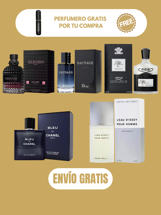5 PERFUMES + OBSEQUIO (Valentino intense - Sauvage - Issey Miyake - Bleu - Creed Aventus - 1 Perfumero)