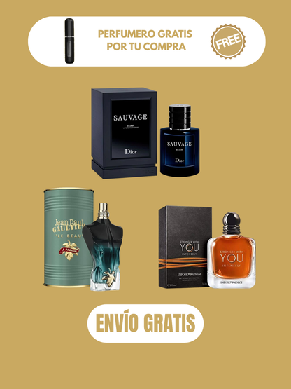 3 PERFUMES + OBSEQUIO (Le beau le parfum - Sauvage elixir - Stronger Intensely + Perfumero)