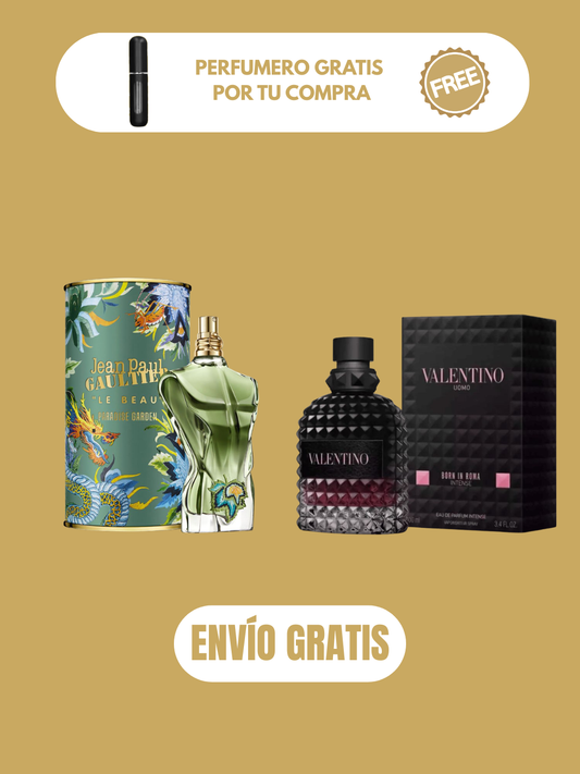 2 PERFUMES + OBSEQUIO (Born in roma intense - Paradise garden + Perfumero)