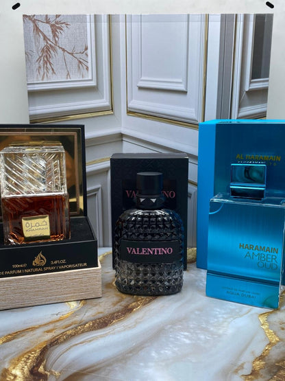 3 PERFUMES + 3 OBSEQUIO (Khamrah - Born in roma - Aqua Dubai Haramain + 3 Perfumero)